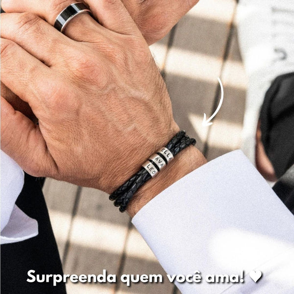 Pulseira Couro Personalizável - Aço Inoxidável | Gravação a Laser - Oferta Especial 50% OFF Somente Hoje!